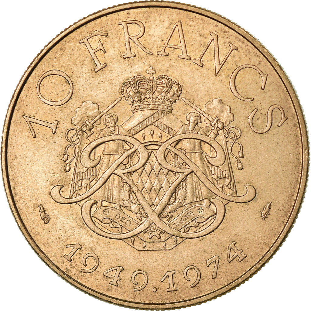Coin, Monaco, Rainier III, 10 Francs, 1974, AU(55-58), Copper-Nickel-Aluminum