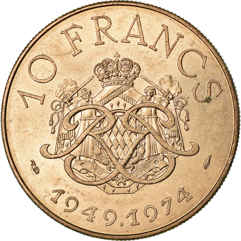 Coin, Monaco, Rainier III, 10 Francs, 1974, AU(55-58), Copper-Nickel-Aluminum