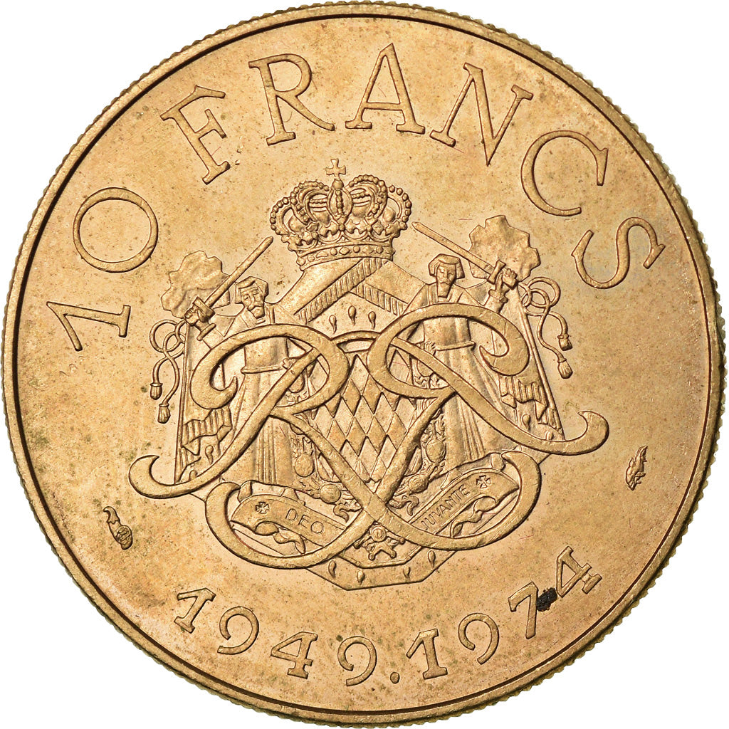 Coin, Monaco, Rainier III, 10 Francs, 1974, AU(55-58), Copper-Nickel-Aluminum