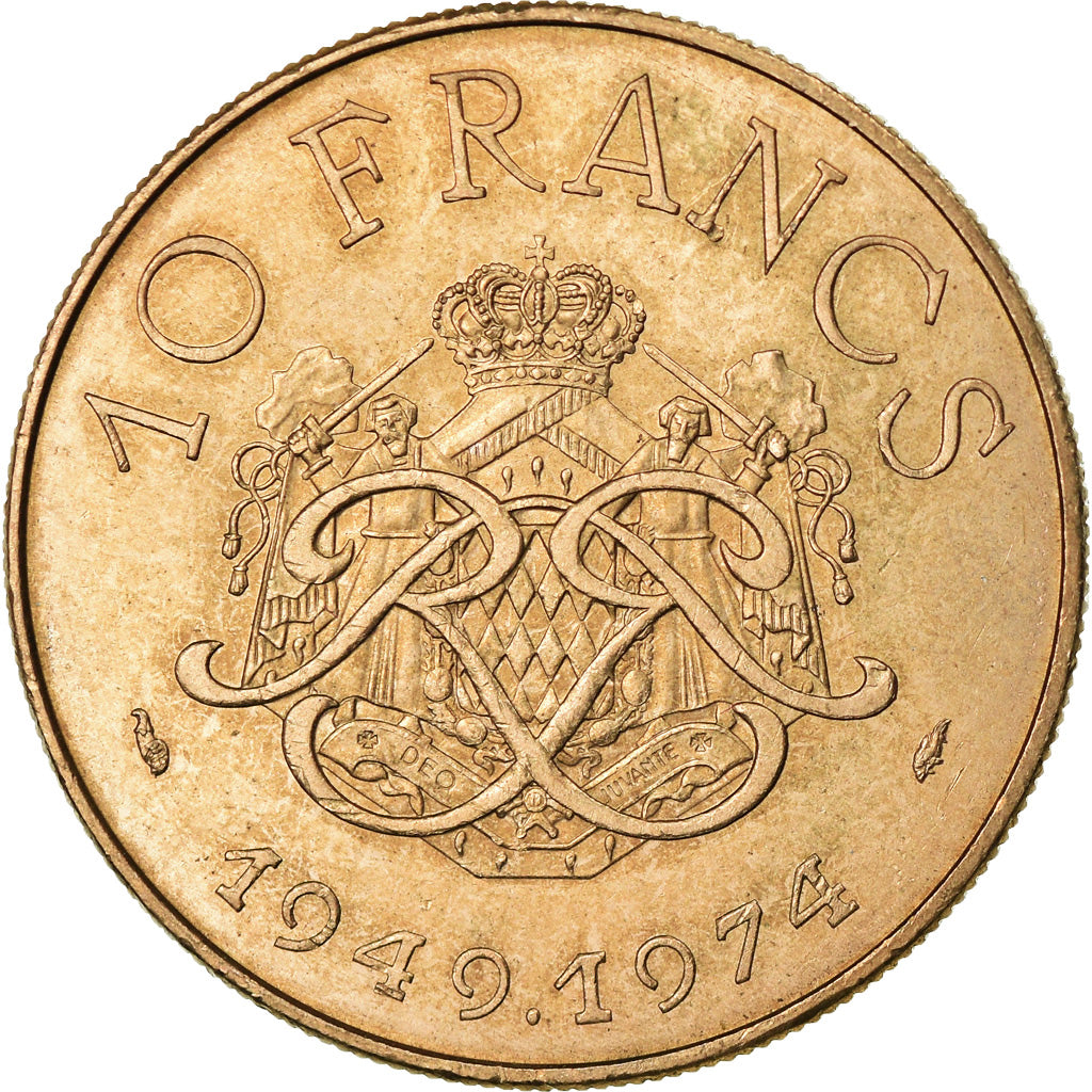 Coin, Monaco, Rainier III, 10 Francs, 1974, AU(55-58), Copper-Nickel-Aluminum