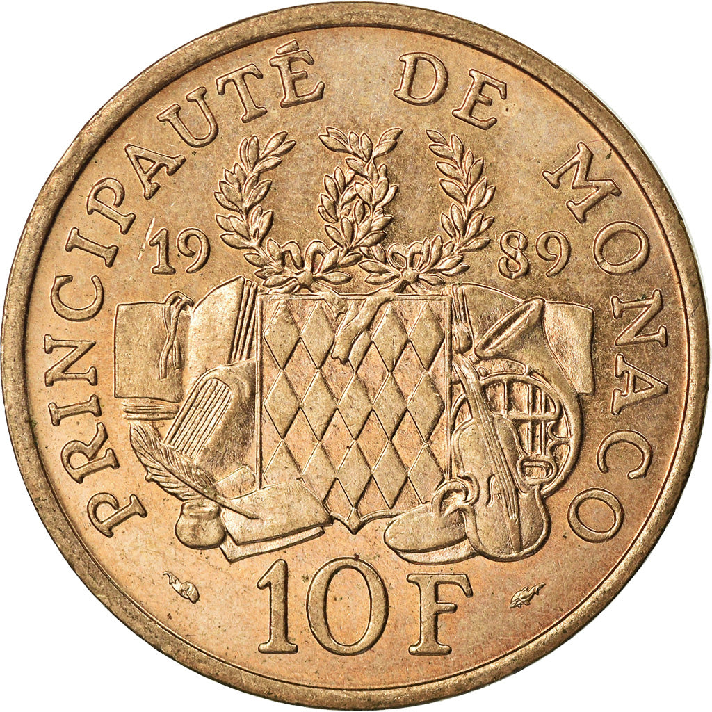 Coin, Monaco, Rainier III, 10 Francs, 1989, AU(55-58), Nickel-Aluminum-Bronze