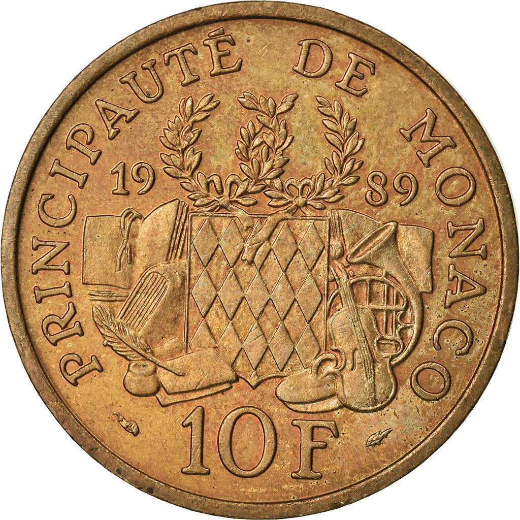 Coin, Monaco, Rainier III, 10 Francs, 1989, AU(55-58), Nickel-Aluminum-Bronze