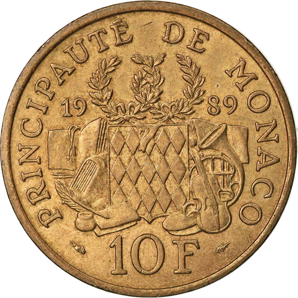 Coin, Monaco, Rainier III, 10 Francs, 1989, AU(55-58), Nickel-Aluminum-Bronze