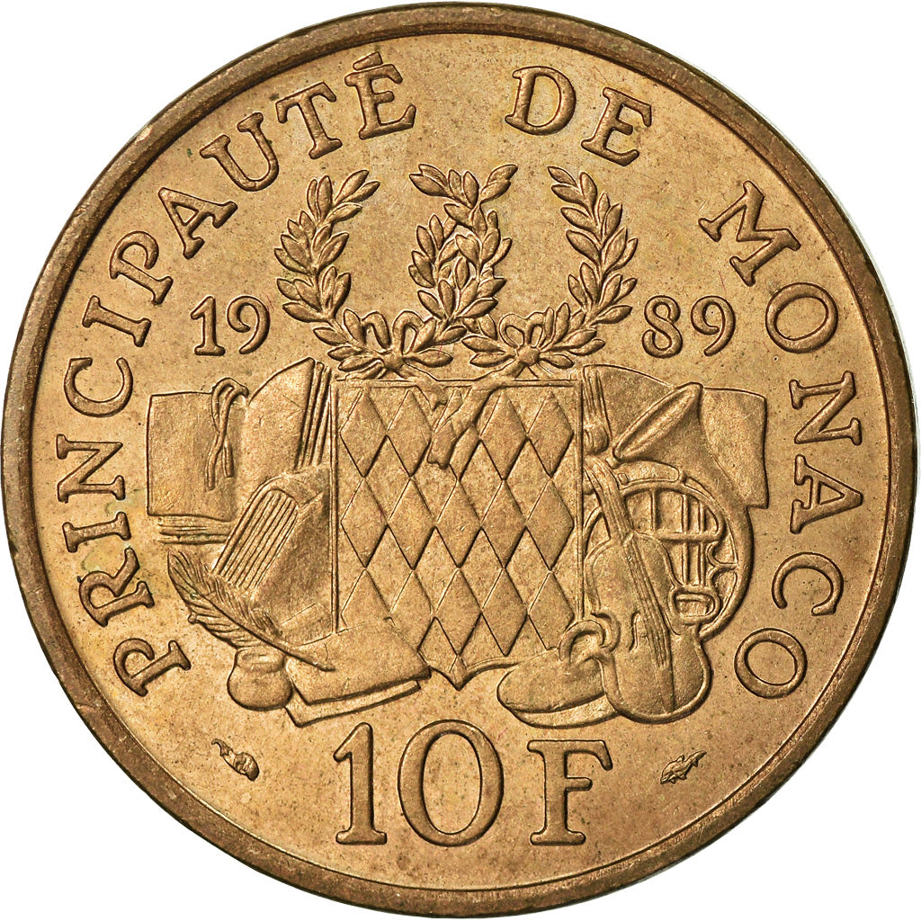 Coin, Monaco, Rainier III, 10 Francs, 1989, AU(55-58), Nickel-Aluminum-Bronze