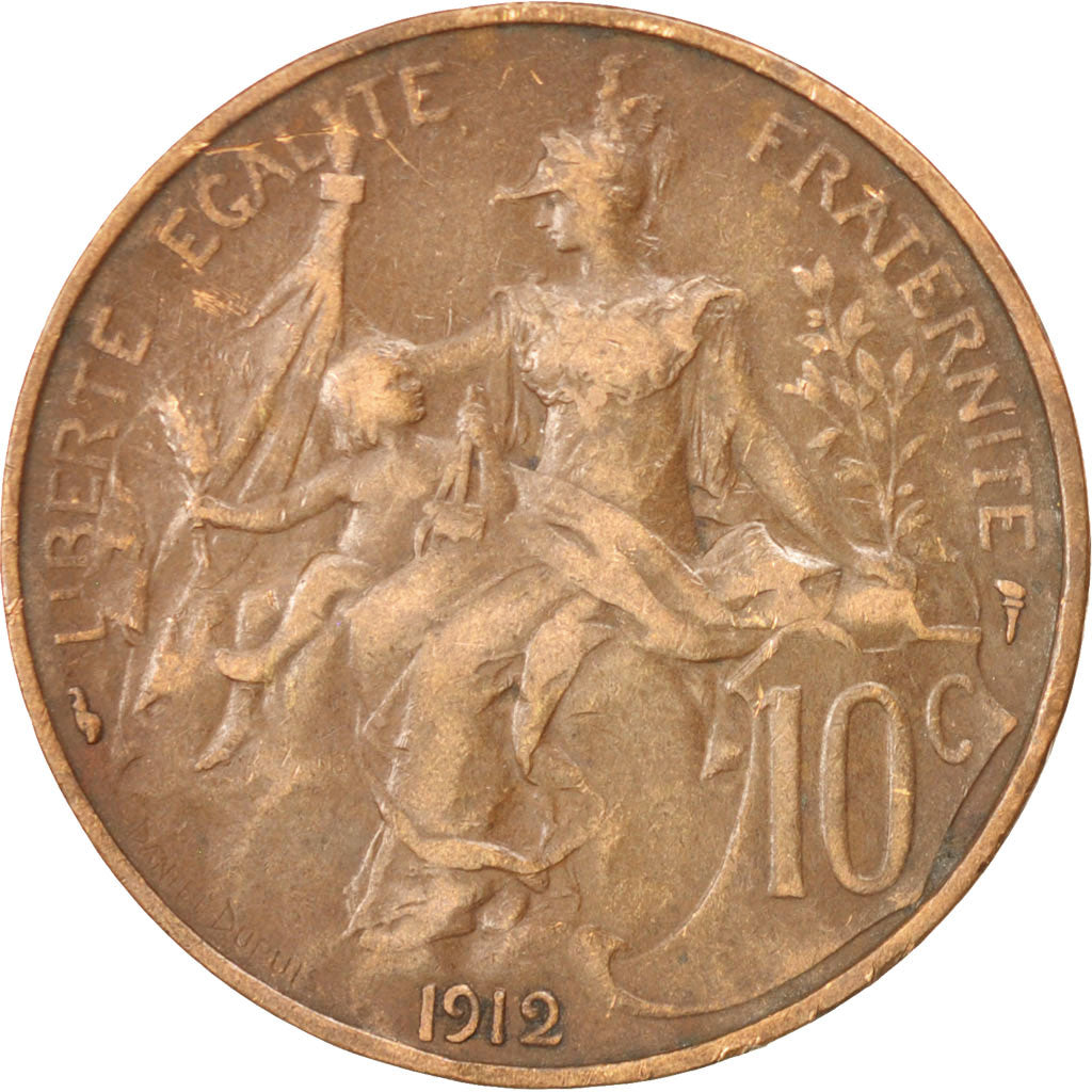 FRANCE, Dupuis, 10 Centimes, 1912, Paris, KM #843, EF(40-45), Bronze, 30,...
