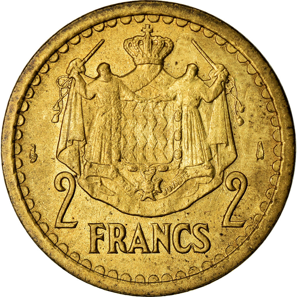Moneta, Monaco, 2 Francs, Undated (1943), AU(55-58), Aluminium-Brąz, Gadoury:MC
