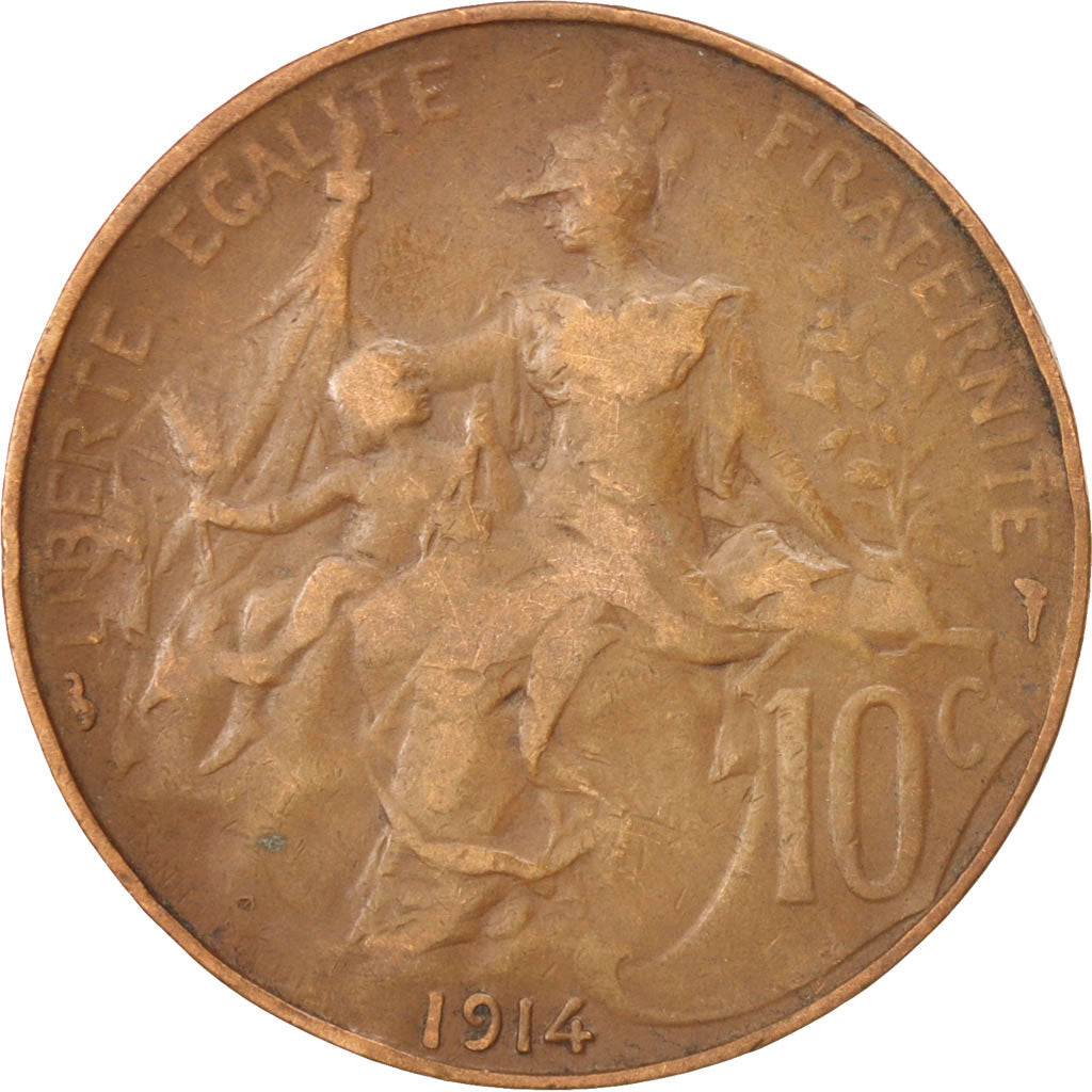 FRANCE, Dupuis, 10 Centimes, 1914, Paris, KM #843, VF(30-35), Bronze, 30,...