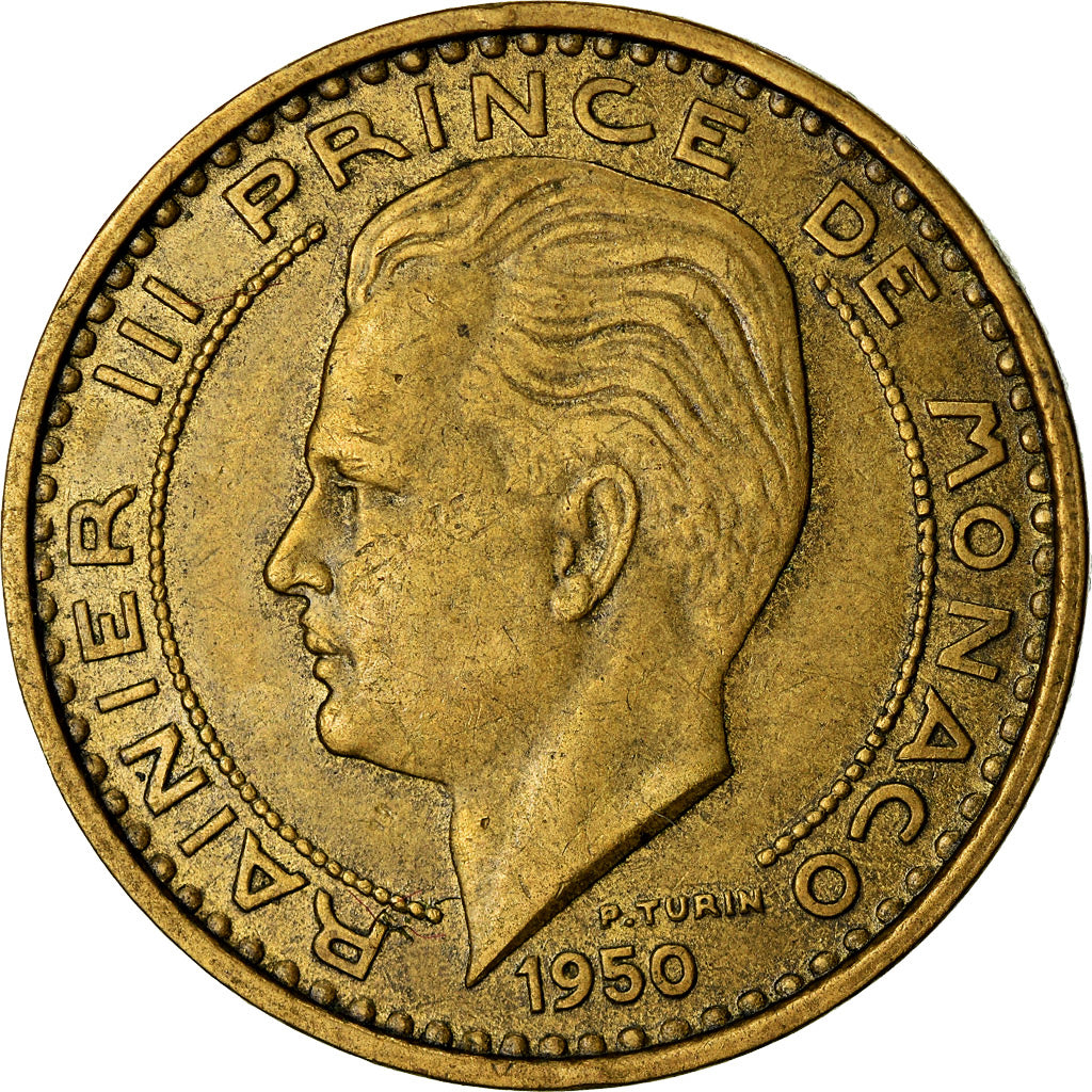 Munten, Monaco, Rainier III, 50 Francs, Cinquante, 1950, ZF, Aluminum-Bronze