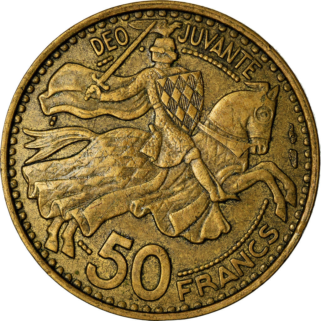 Munten, Monaco, Rainier III, 50 Francs, Cinquante, 1950, ZF, Aluminum-Bronze