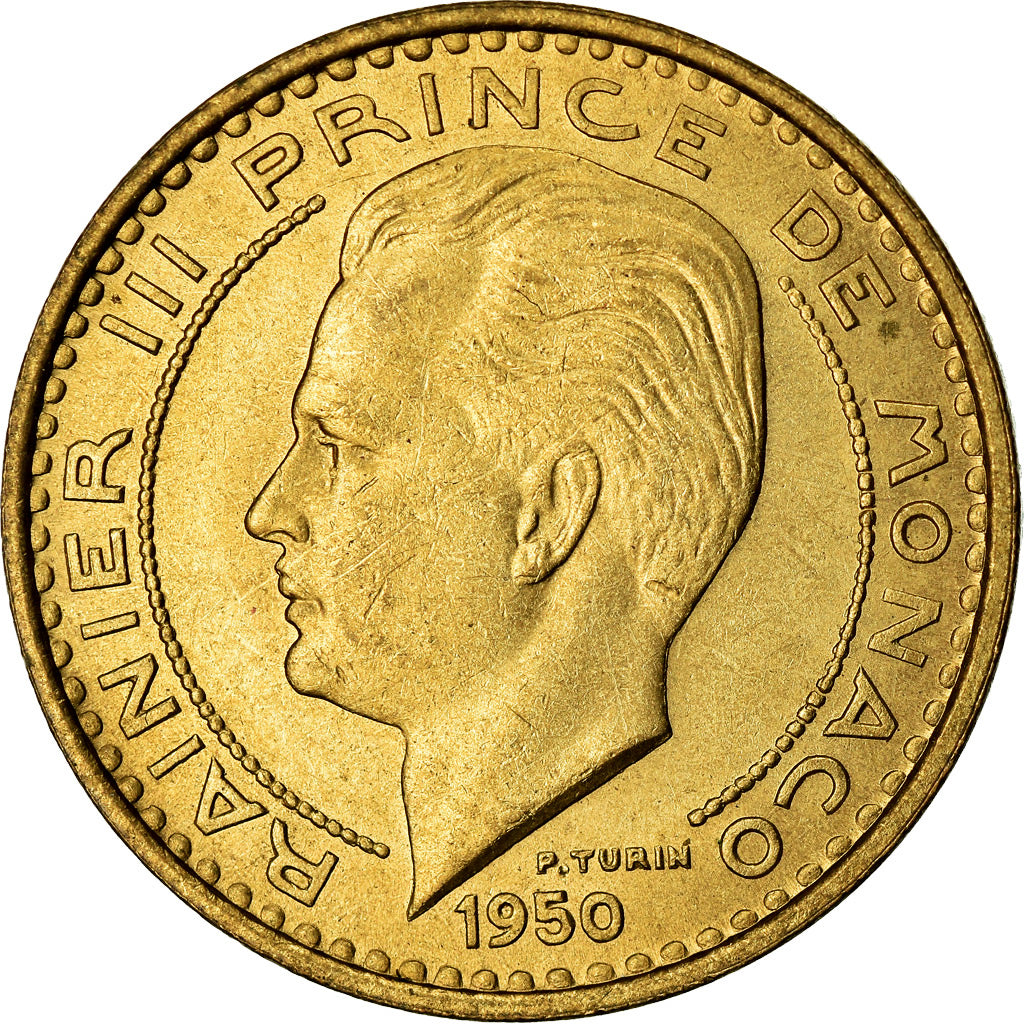 Coin, Monaco, Rainier III, 50 Francs, Cinquante, 1950, AU(55-58)