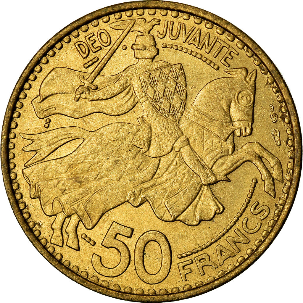 Coin, Monaco, Rainier III, 50 Francs, Cinquante, 1950, AU(55-58)