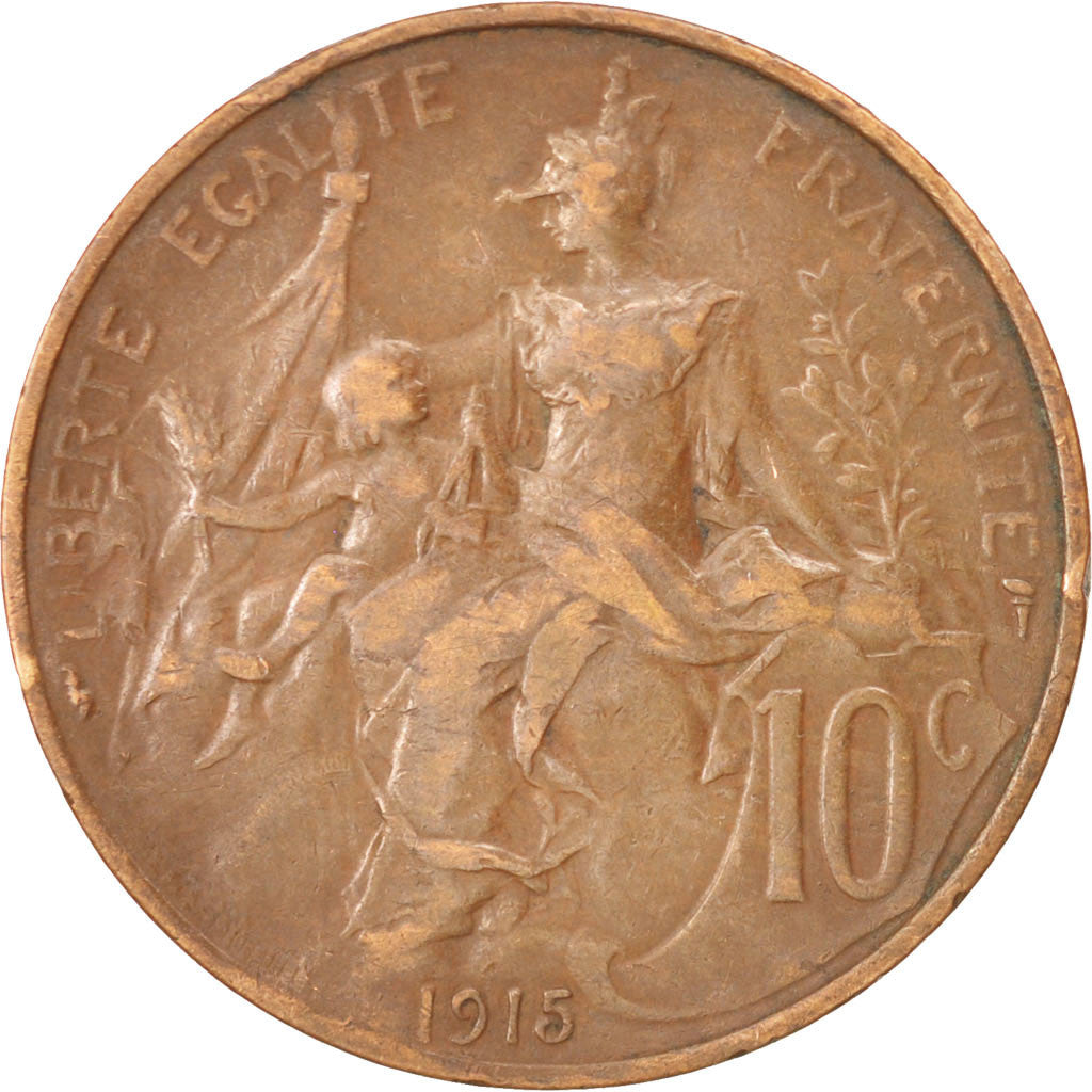 Francia, Dupuis, 10 Centimes, 1915, MB+, Bronzo, KM:843, Gadoury:277