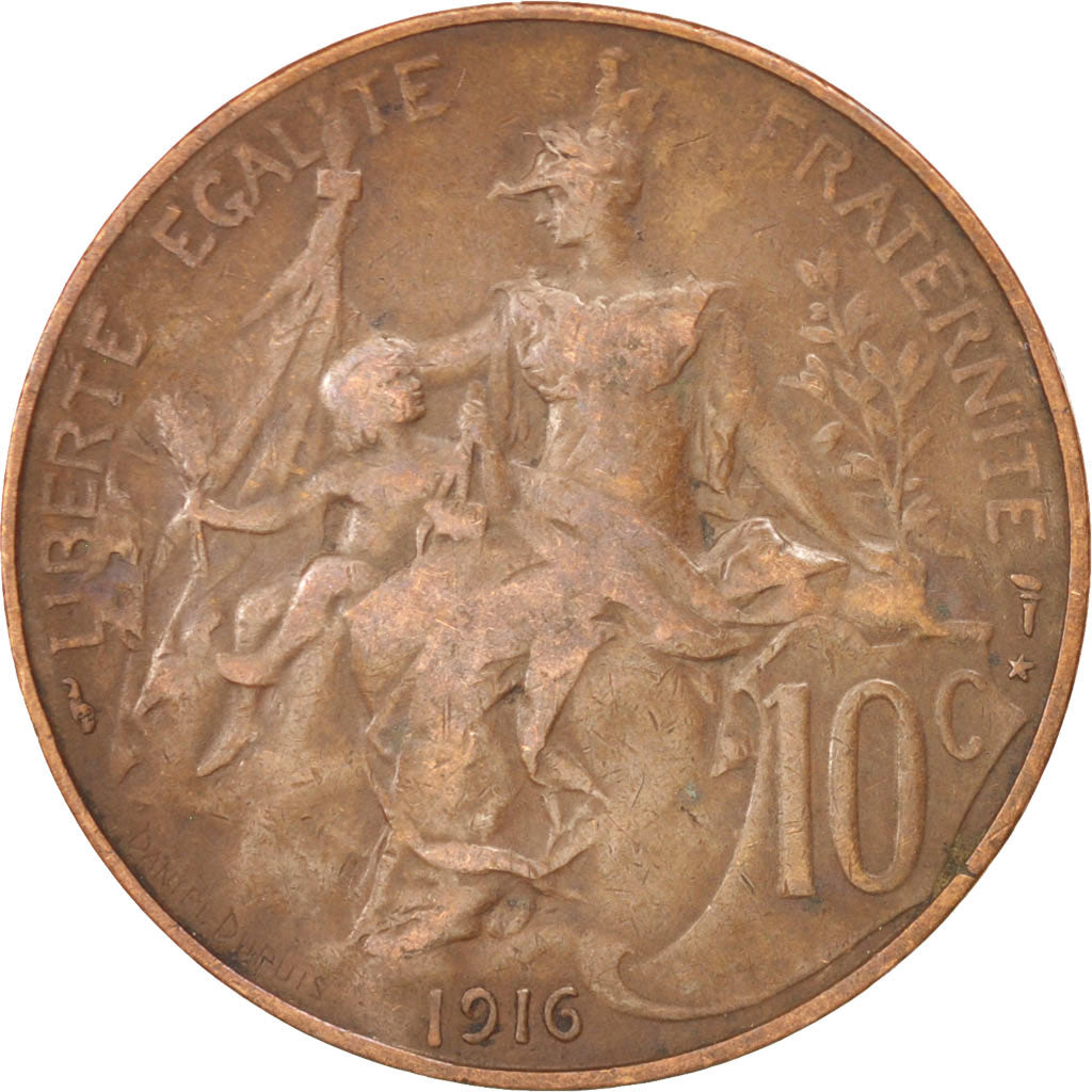 FRANCE, Dupuis, 10 Centimes, 1916, Paris, KM #843, VF(30-35), Bronze, 30,...