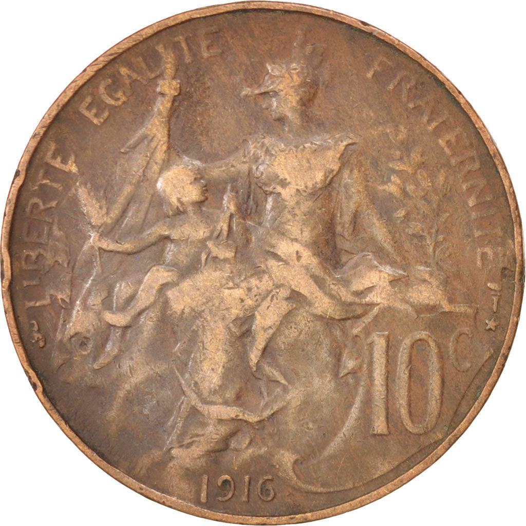 Munten, Frankrijk, Dupuis, 10 Centimes, 1916, FR+, Bronze, KM:843, Gadoury:277