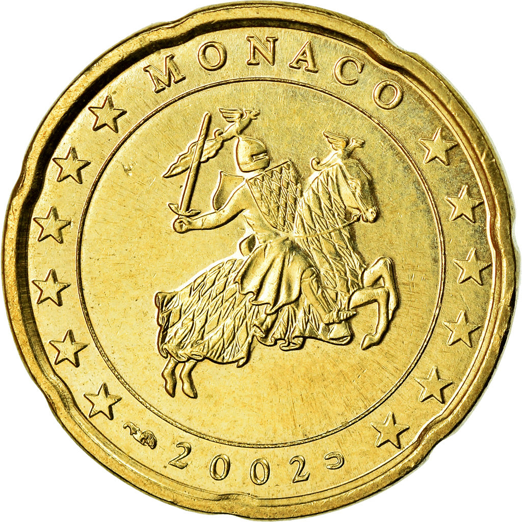 Monaco, 20 Euro Cent, 2002, SUP, Laiton, KM:171
