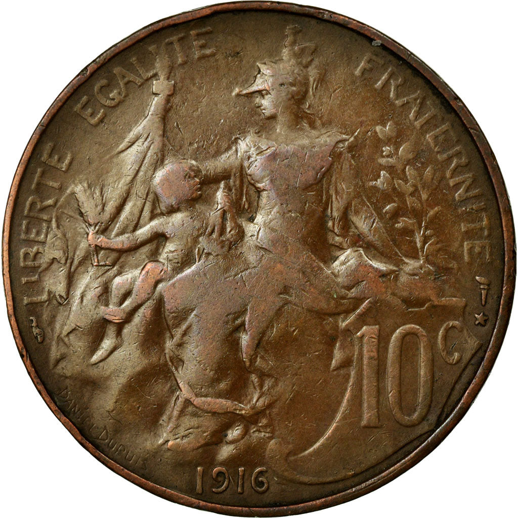 Moneta, Francia, Dupuis, 10 Centimes, 1916, MB+, Bronzo, KM:843, Gadoury:277