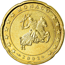 Monaco, 20 Euro Cent, 2002, AU(55-58), Brass, KM:171