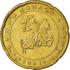Monaco, 20 Euro Cent, 2001, AU(55-58), Brass, KM:171