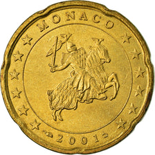 Monaco, 20 Euro Cent, 2001, AU(55-58), Brass, KM:171