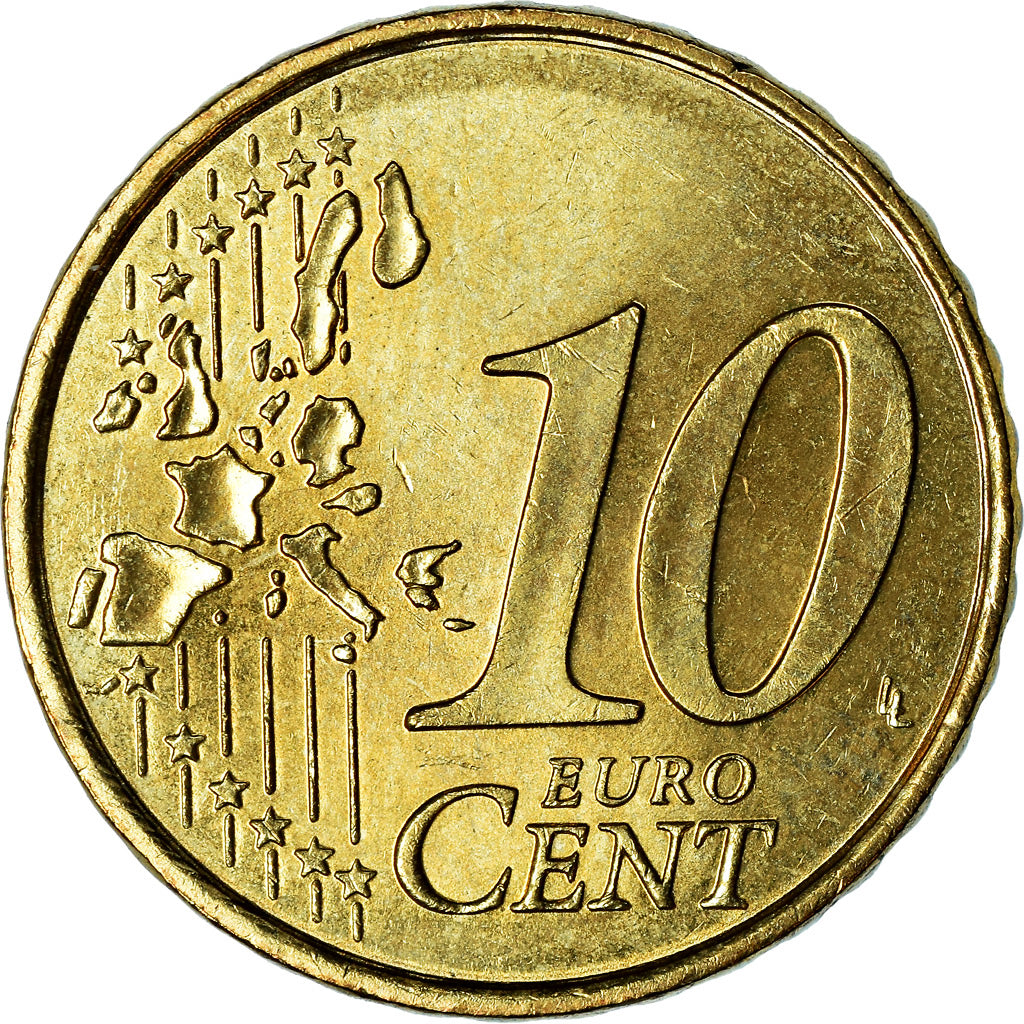 Monaco, 10 Euro Cent, 2001, AU(55-58), Brass, KM:170
