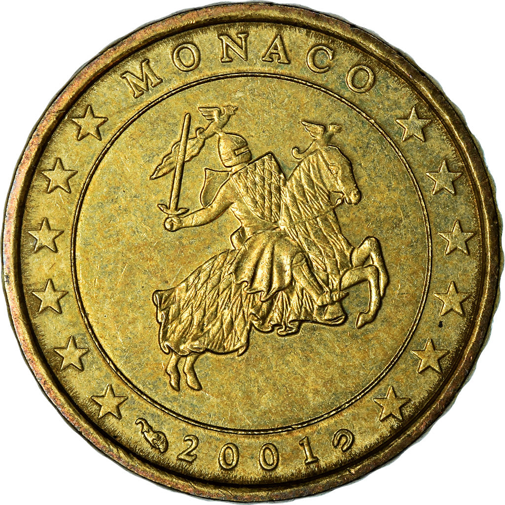 Monaco, 10 Euro Cent, 2001, AU(55-58), Brass, KM:170