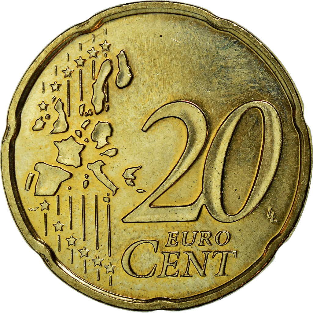 Monaco, 20 Euro Cent, 2002, SPL, Laiton, KM:171