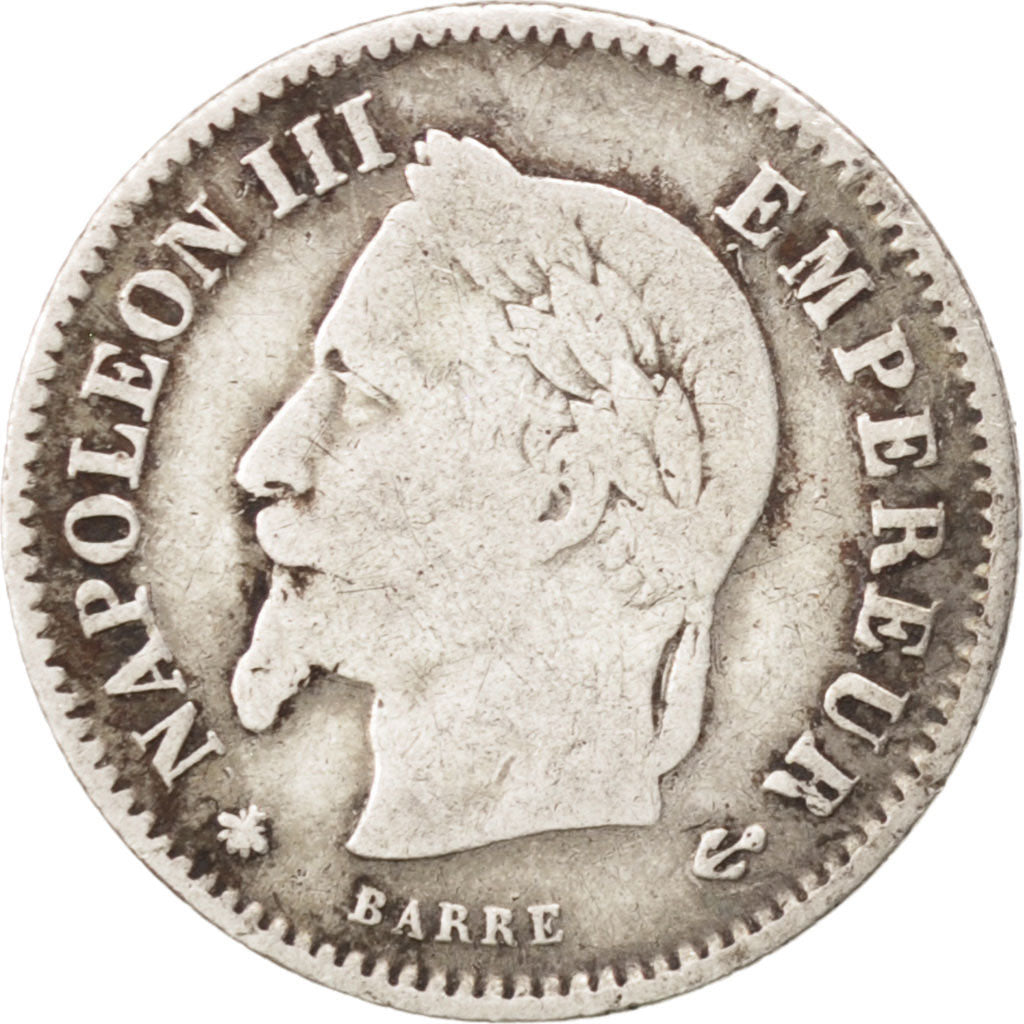 FRANCE, Napoléon III, 20 Centimes, 1867, Paris, KM #808.1, VF(30-35), Silver, G.