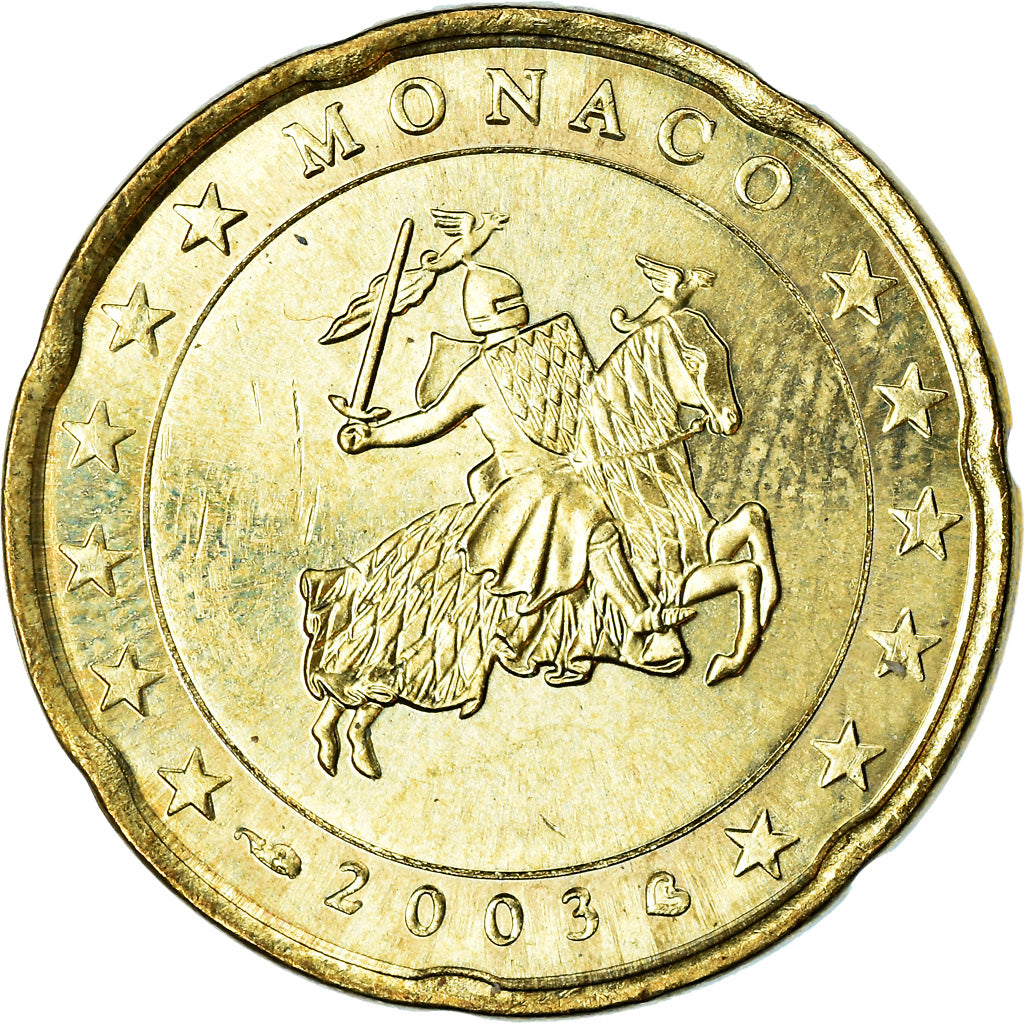 Monaco, 20 Euro Cent, 2003, SPL, Laiton, KM:171
