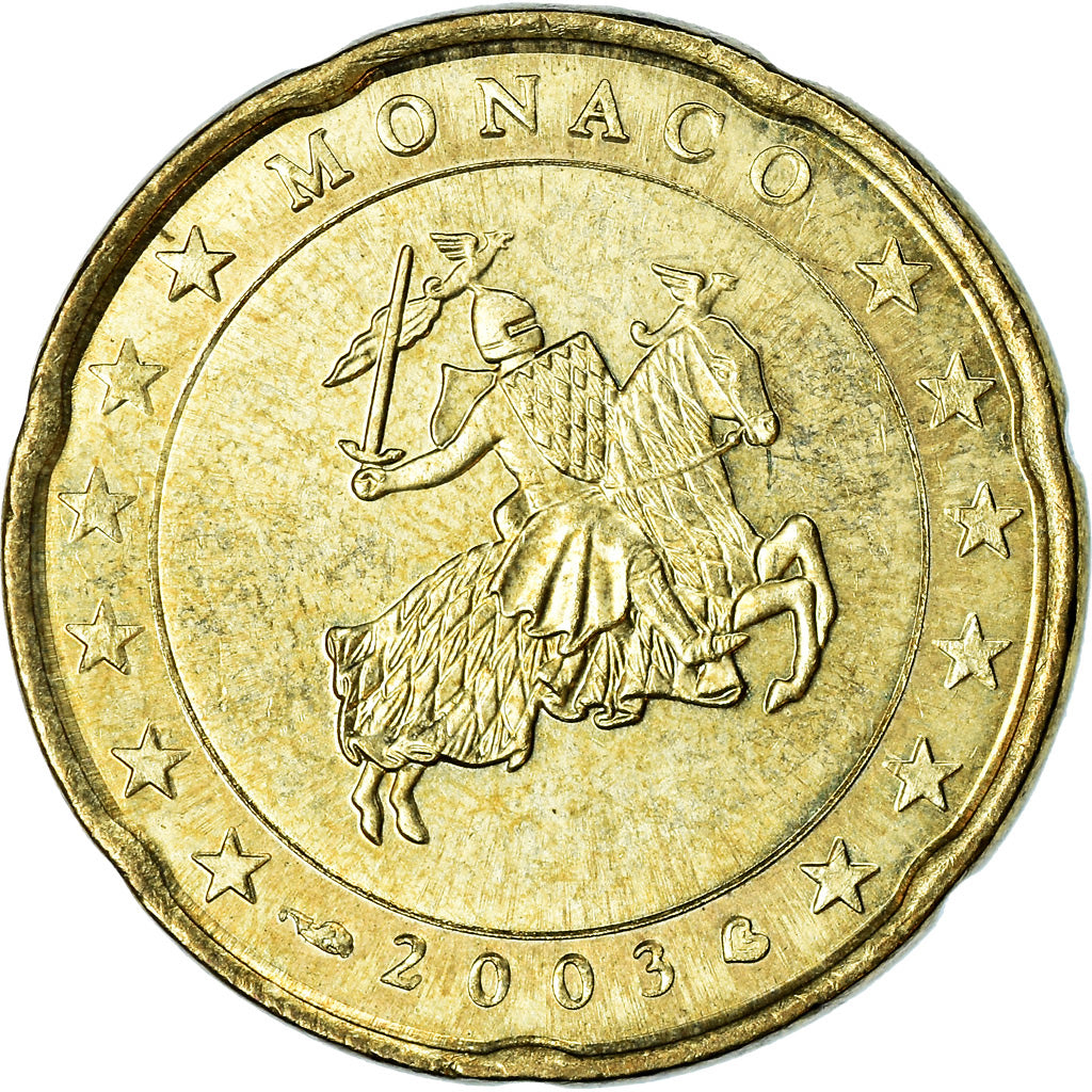 Monaco, 20 Euro Cent, 2003, MS(63), Brass, KM:171