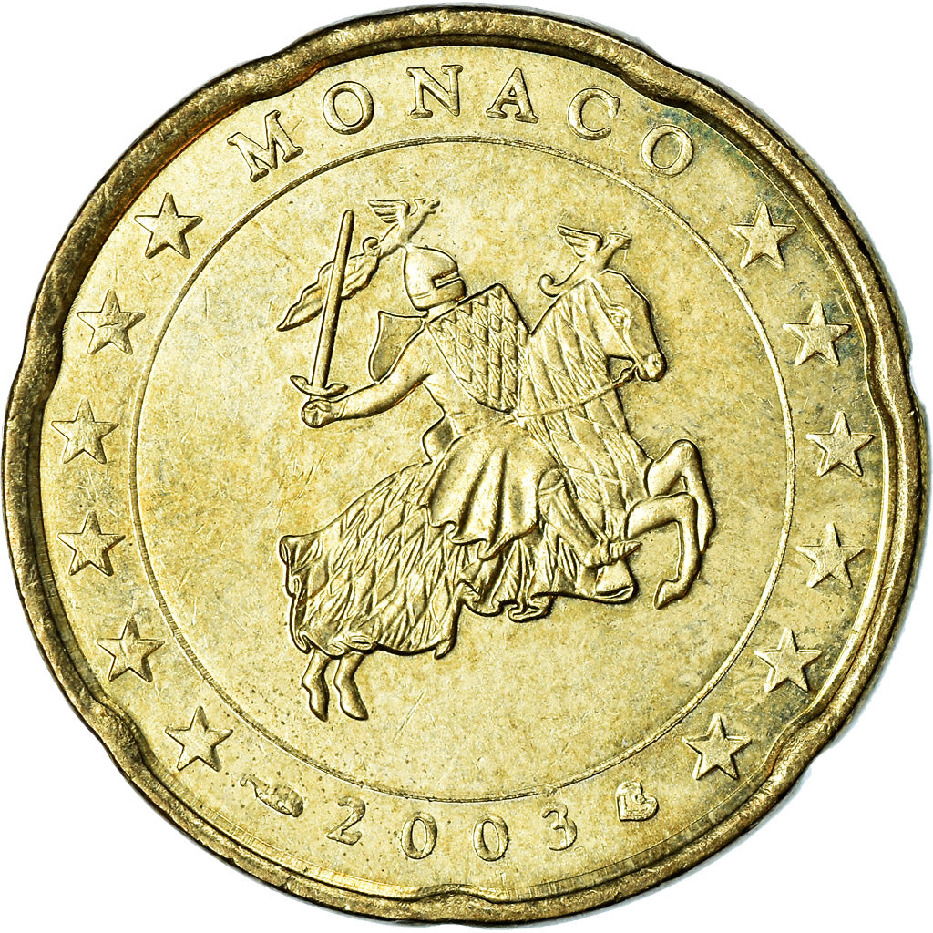 Monaco, 20 Euro Cent, 2003, MS(63), Brass, KM:171