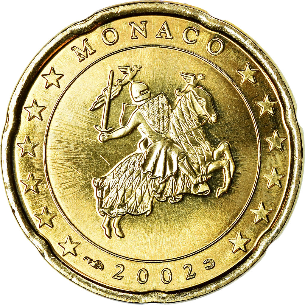 Monaco, 20 Euro Cent, 2002, MS(63), Mosiądz, KM:171