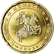 Monaco, 20 Euro Cent, 2002, MS(63), Mosiądz, KM:171