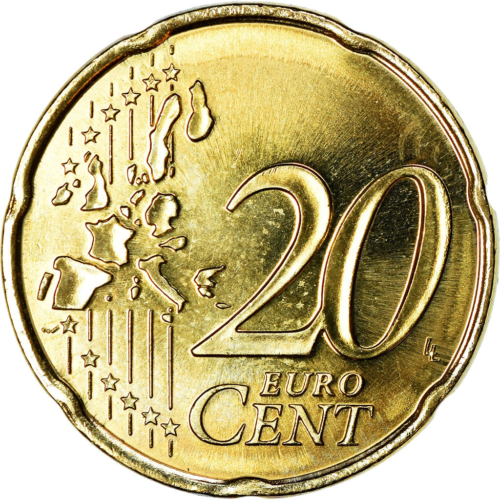 Monaco, 20 Euro Cent, 2002, MS(63), Mosiądz, KM:171