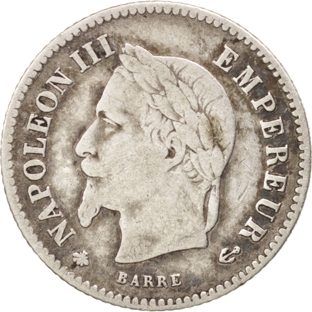 FRANCE, Napoléon III, 20 Centimes, 1867, Paris, KM #808.1, VF(30-35), Silver, G.