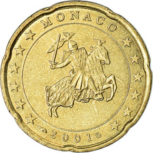 Monaco, 20 Euro Cent, 2001, AU(55-58), Brass, KM:171