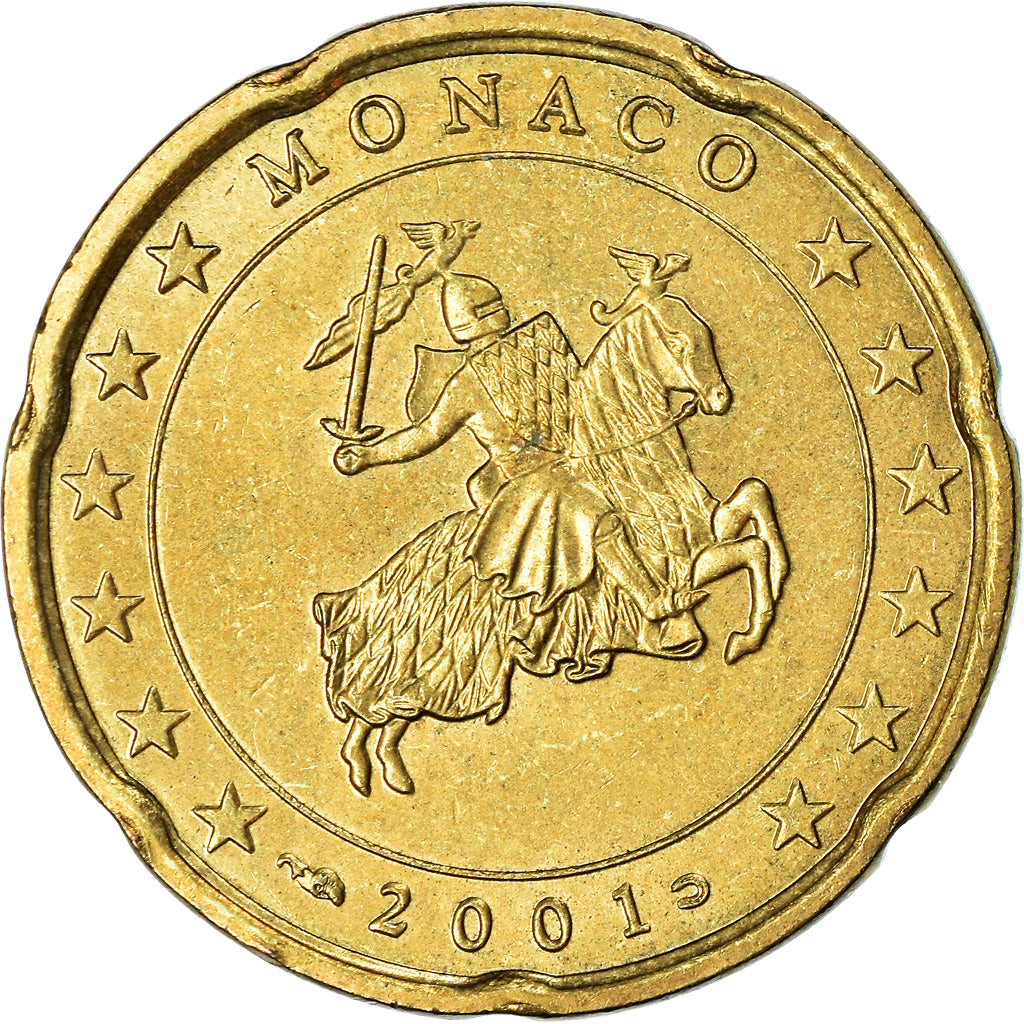 Mónaco, 20 Euro Cent, 2001, AU(55-58), Latão, KM:171