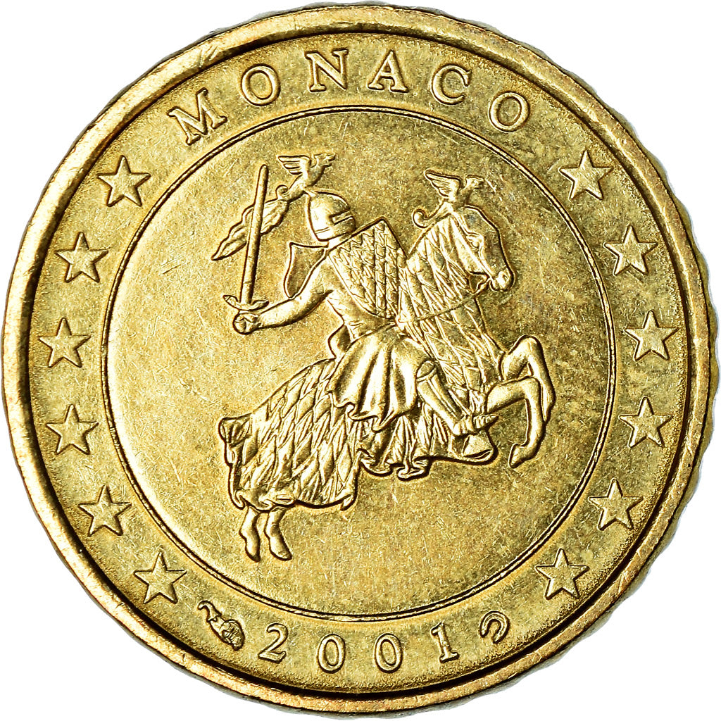 Monaco, 10 Euro Cent, 2001, AU(55-58), Brass, KM:170