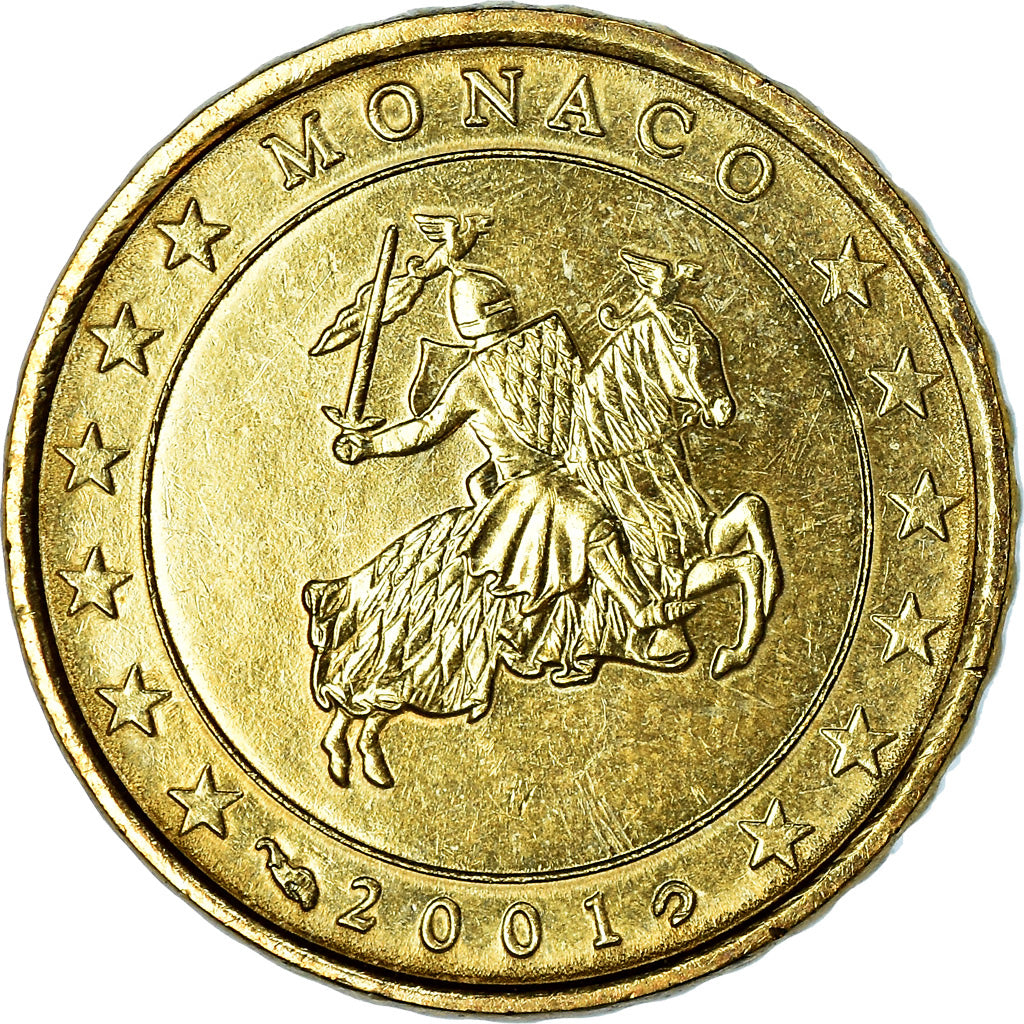 Monaco, 10 Euro Cent, 2001, AU(55-58), Brass, KM:170