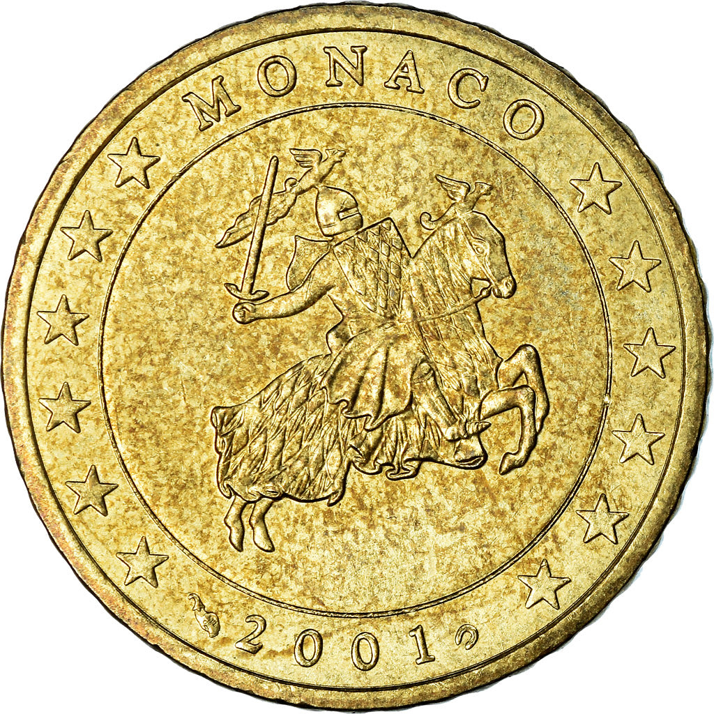 Monaco, 50 Euro Cent, 2001, AU(55-58), Brass, KM:172