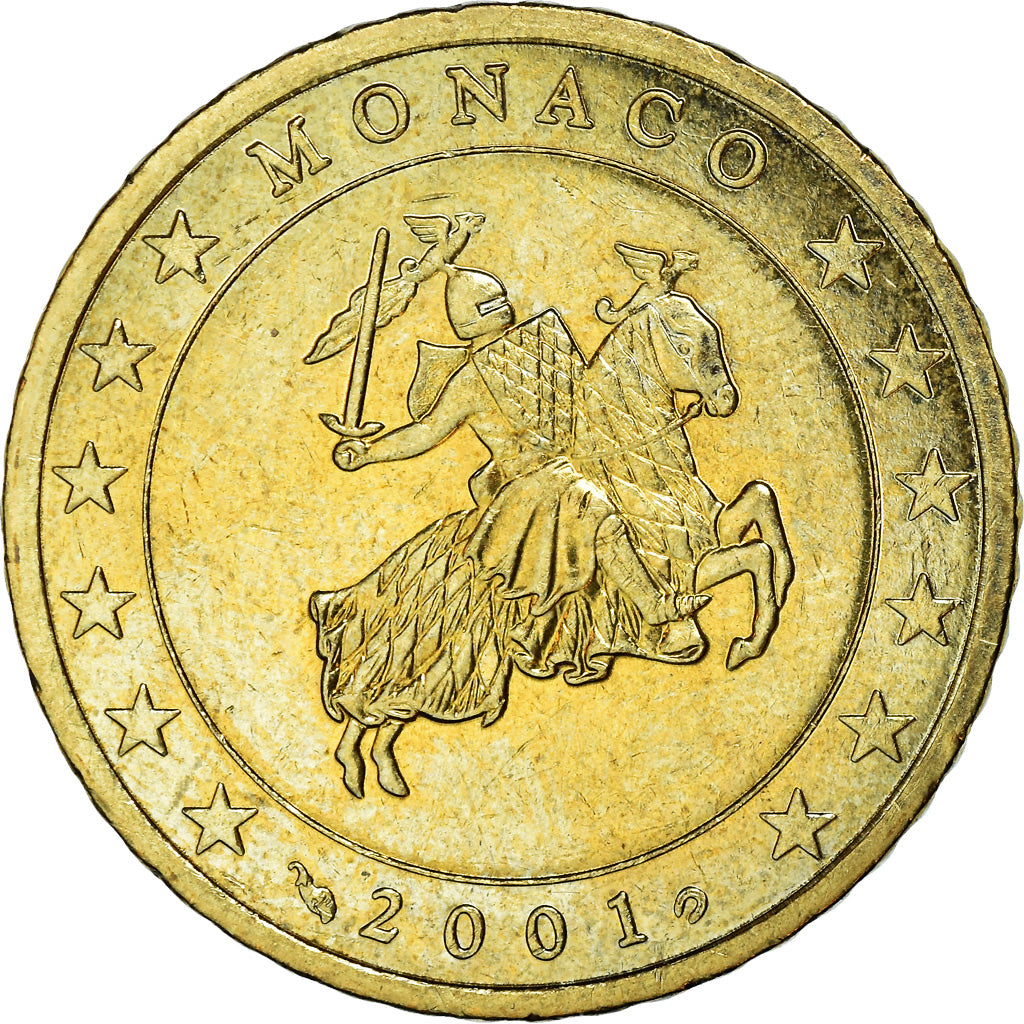 Monaco, 50 Euro Cent, 2001, AU(55-58), Brass, KM:172