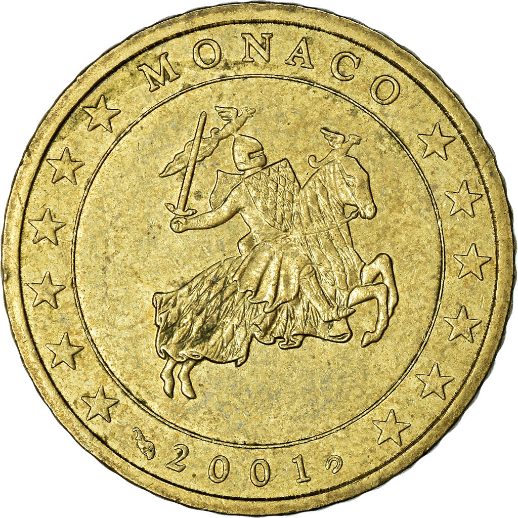 Monaco, 50 Euro Cent, 2001, AU(55-58), Brass, KM:172