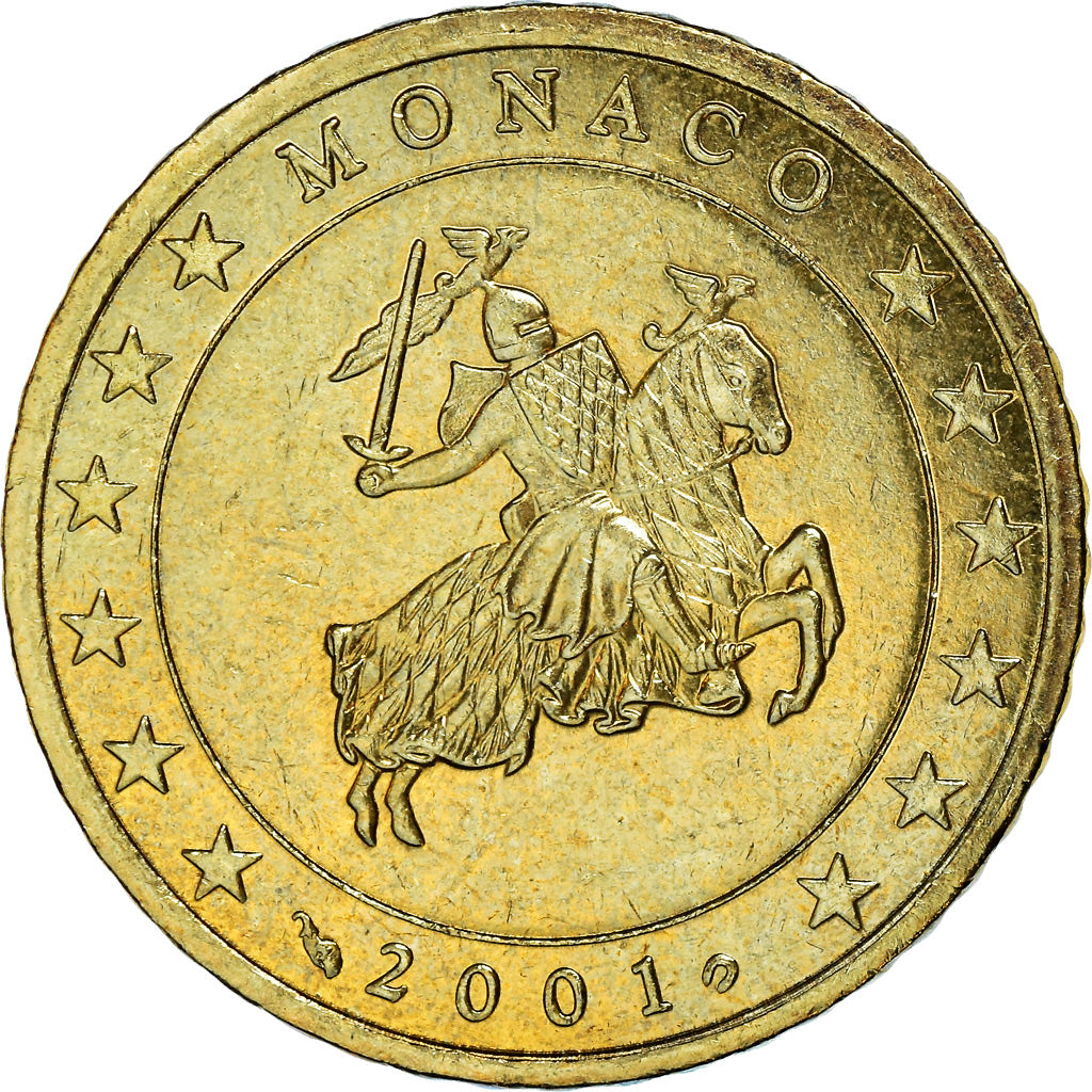 Monaco, 50 Euro Cent, 2001, AU(55-58), Brass, KM:172