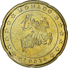 Monaco, 20 Euro Cent, 2002, AU(55-58), Brass, KM:171