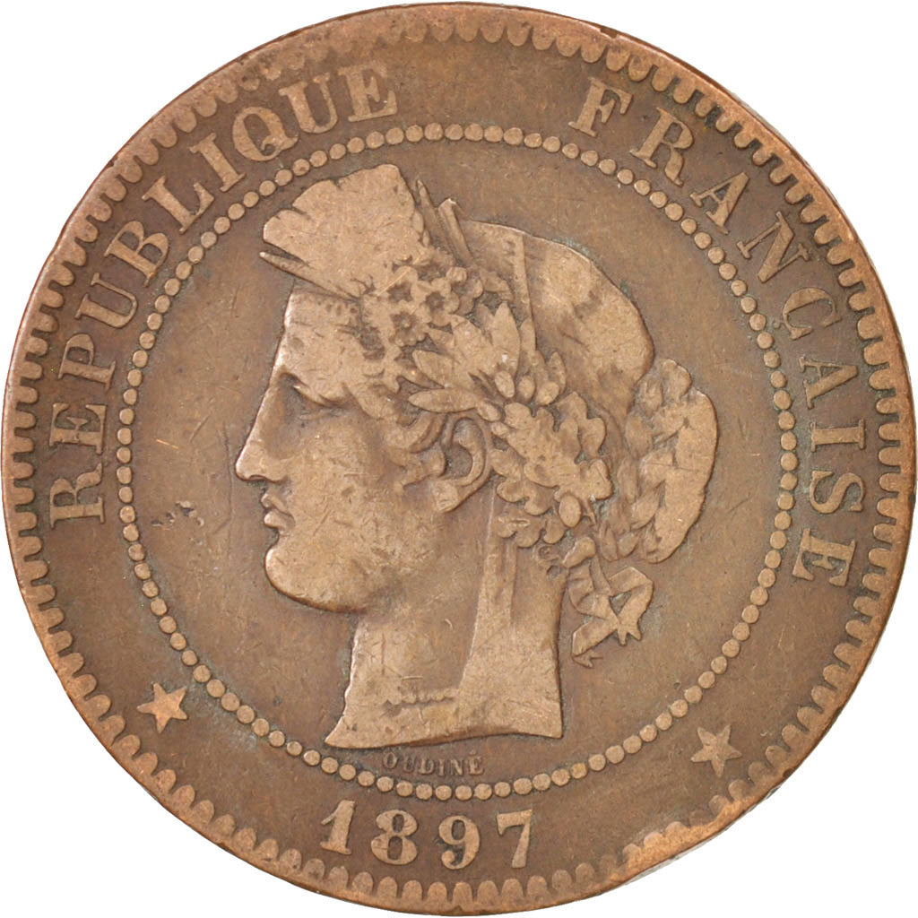FRANCE, Cérès, 10 Centimes, 1897, Paris, KM #815.1, VF(30-35), Bronze, Gadoury #