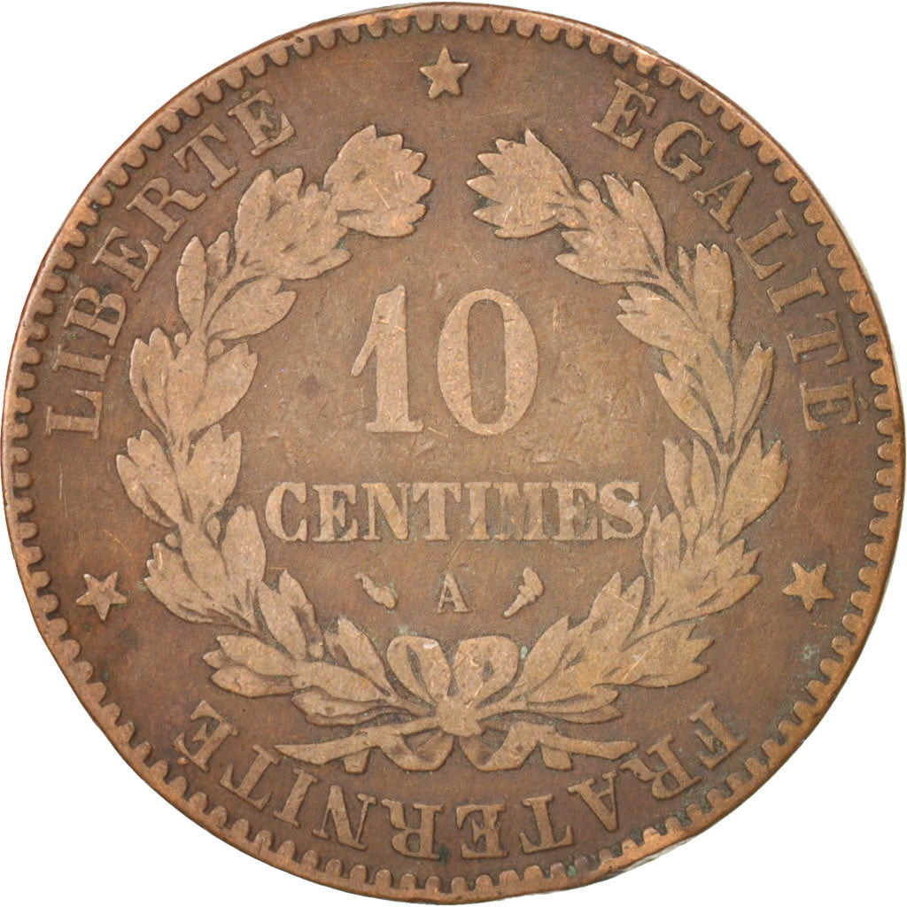 FRANCE, Cérès, 10 Centimes, 1897, Paris, KM #815.1, VF(30-35), Bronze, Gadoury #