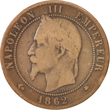 FRANCE, Napoléon III, 10 Centimes, 1862, Paris, KM #798.1, F(12-15), Bronze, G..