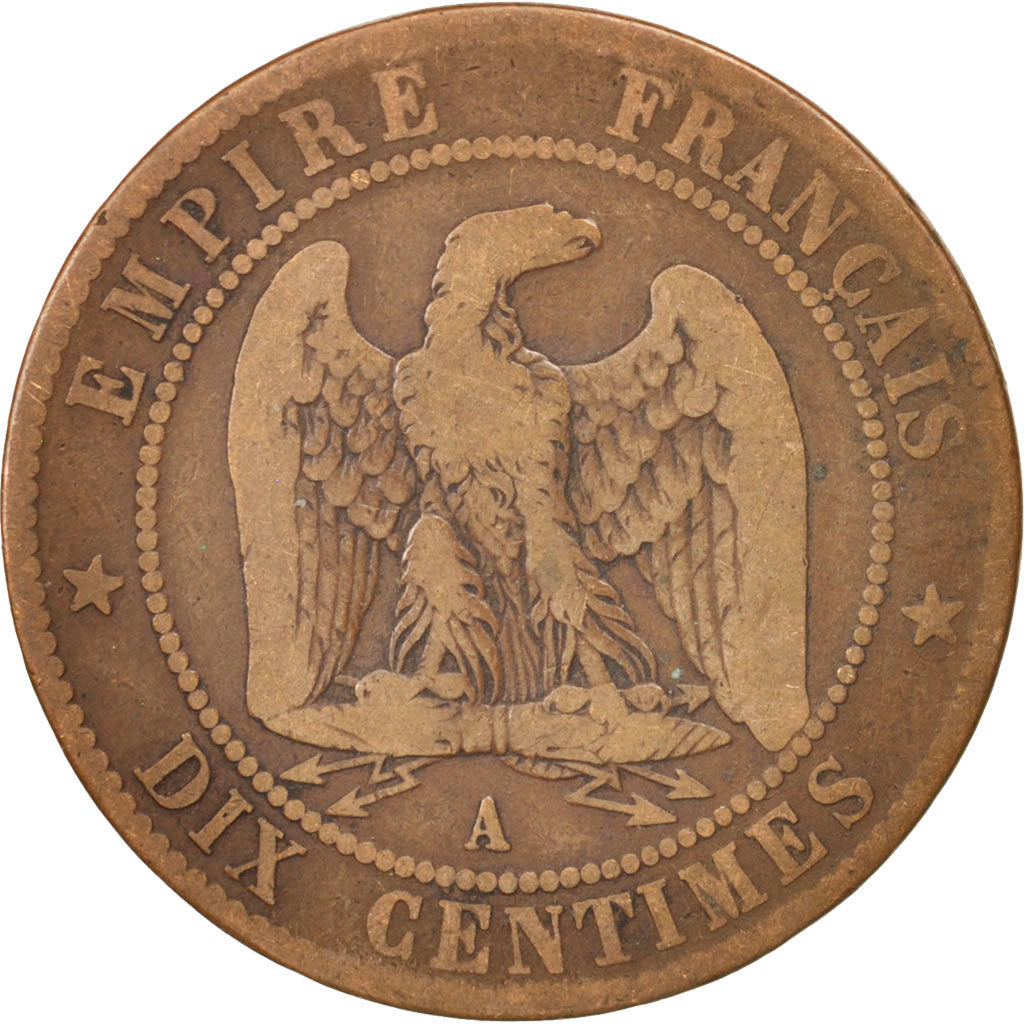 FRANCE, Napoléon III, 10 Centimes, 1862, Paris, KM #798.1, F(12-15), Bronze, G..