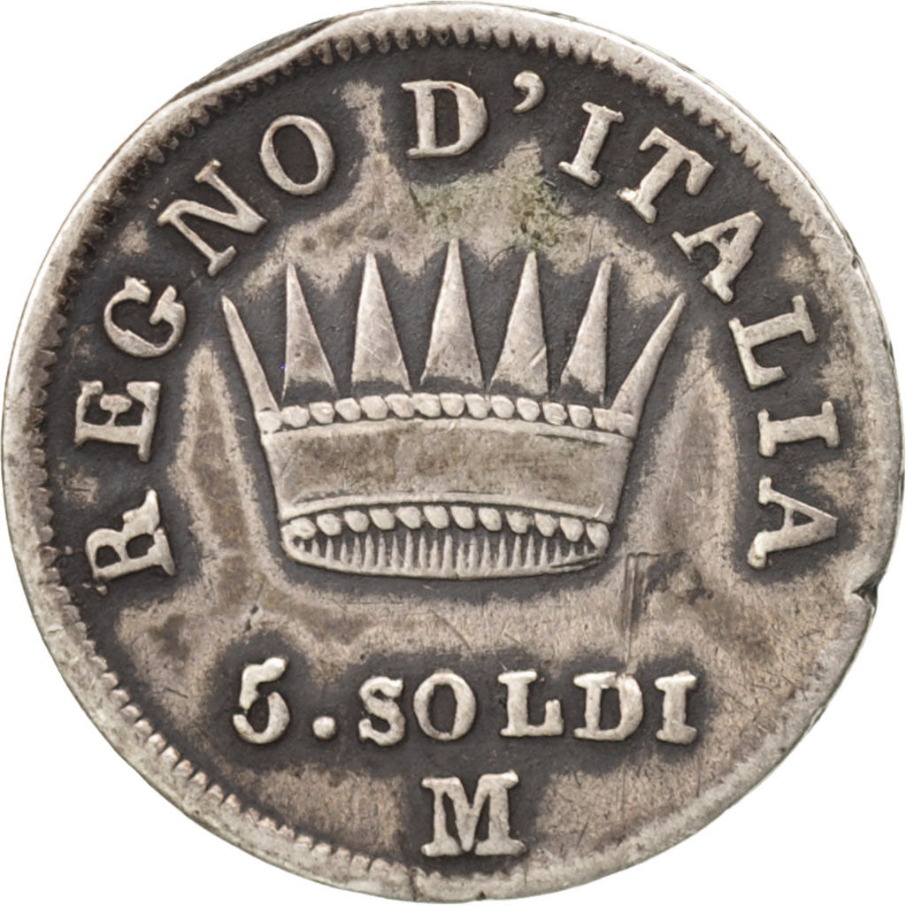 ITALIAN STATES, 5 Soldi, 1811, Milan, KM #5.1, VF(30-35), Silver, 1.17