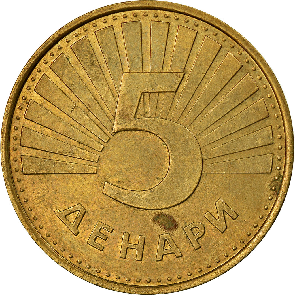Monnaie, Macédoine, 5 Denari, 2001, TTB, Laiton, KM:4