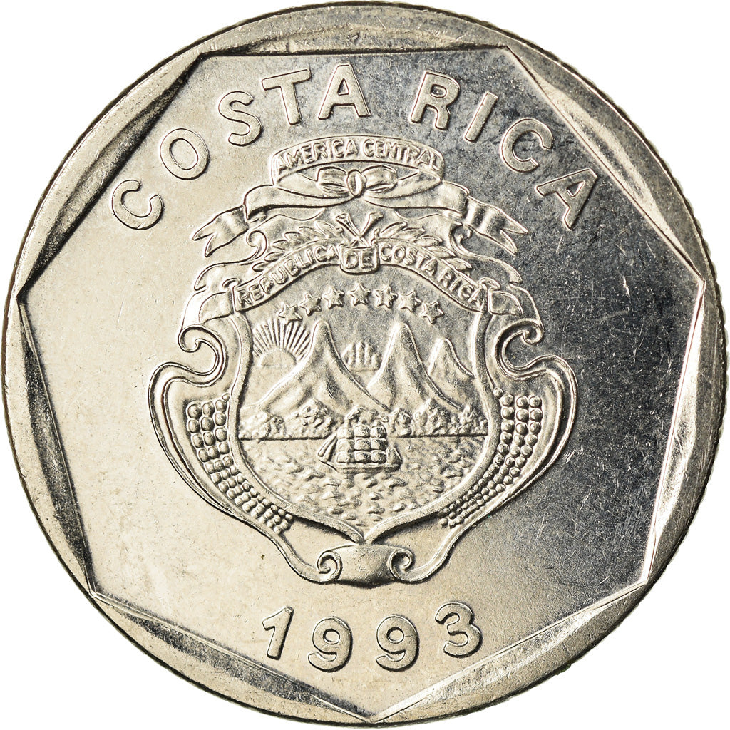 Munten, Costa Rica, 5 Colones, 1993, PR, Nickel Plated Stainless Steel, KM:214.3